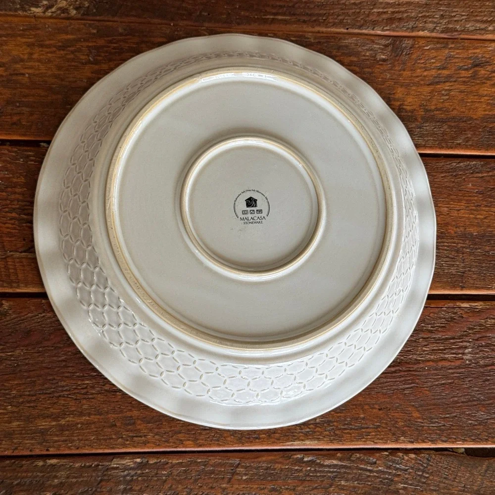 Malacasa Stoneware Pie Dish White Scalloped Ruffled Edge Honeycomb Texture 10in
